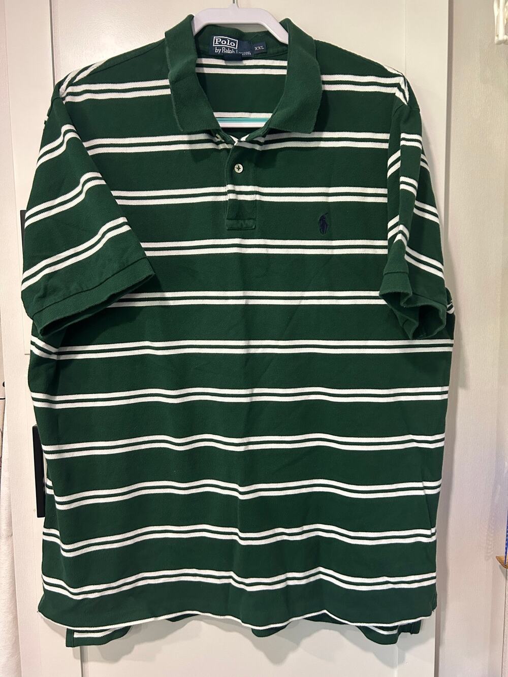 Vintage Polo Ralph Lauren Striped Polo Golf Shirt Green White Cotton Men's XXL